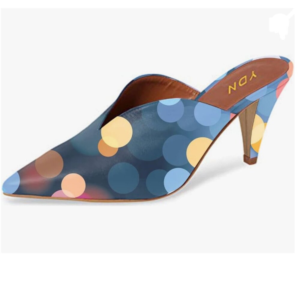 Ydn Colorful Dots Cone Heel Pointed Toe Slide Mul… - image 1